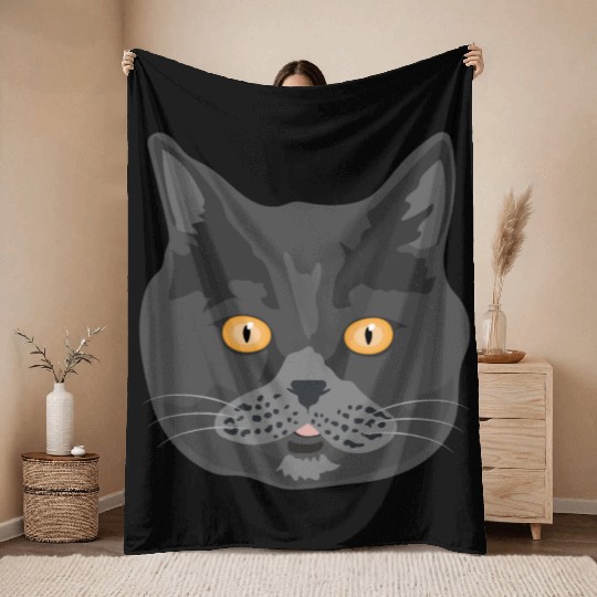 Cat British Shorthair Cat Face - Gift Idea Throw Blankets