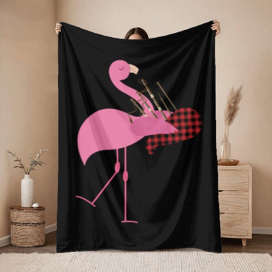 Cute Pink Flamingo Playing Bagpipes Musician Gift Throw Blankets