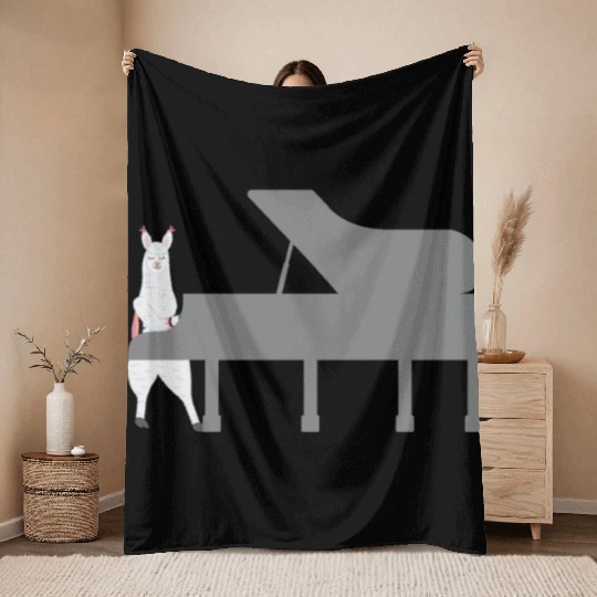 Cute Alpaca Llama Playing Piano Musician Gift Throw Blankets