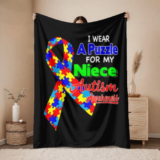 I wear a Puzzle for my Niece Autism Awareness shir Throw Blankets
