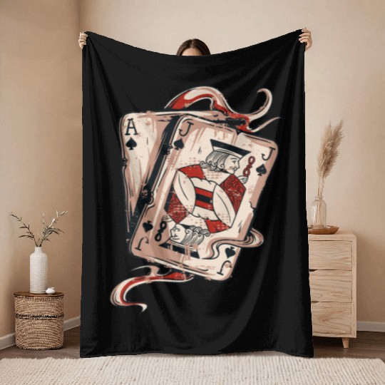 Blackjack Gift Playing Cards Casino Gambling Gift Throw Blankets