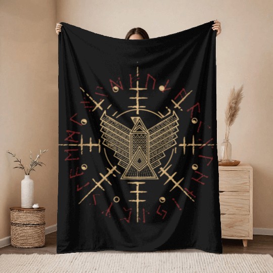 Helm of Awe Eagle Moon Phase Throw Blankets