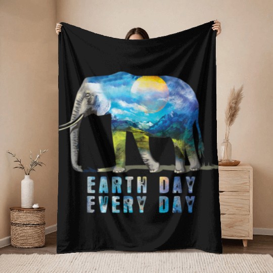 Elephant Earth Day Every Day Throw Blankets Earth Day