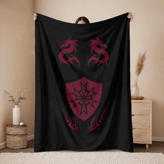 warrior shield and dragon crest Throw Blankets