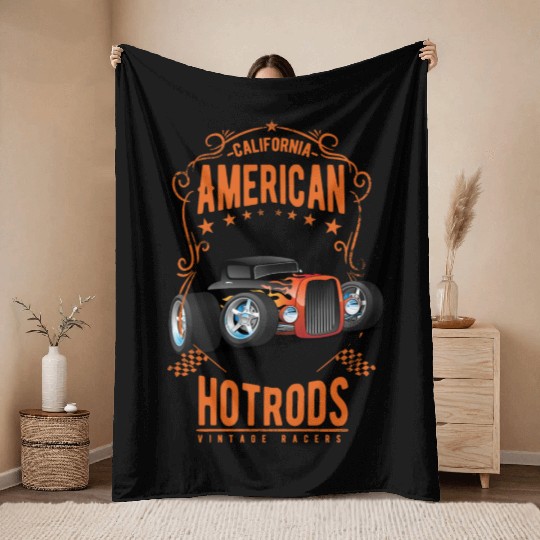 American Hot Rod Car Race Throw Blankets