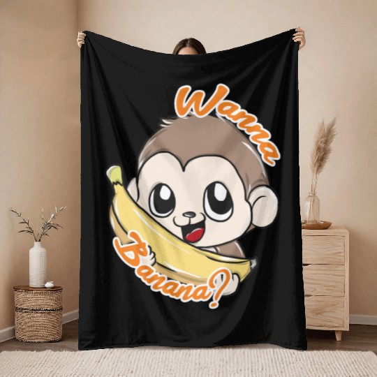 Monkeys Banana Throw Blankets