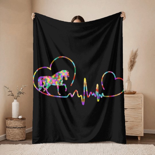 Horse ecg Throw Blankets