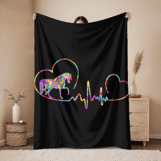 Horse ecg Throw Blankets