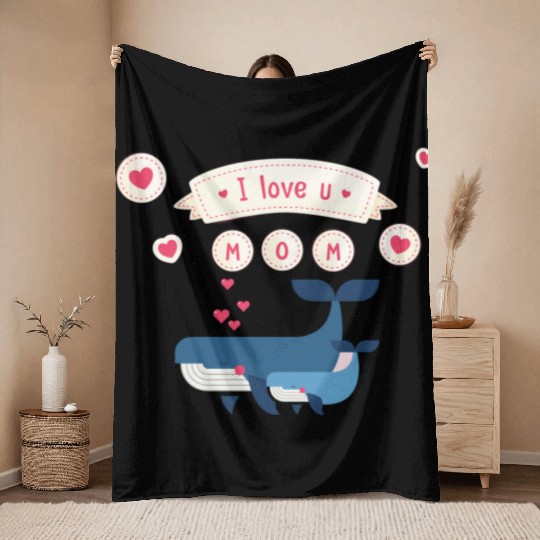 i love you mom whale Throw Blankets
