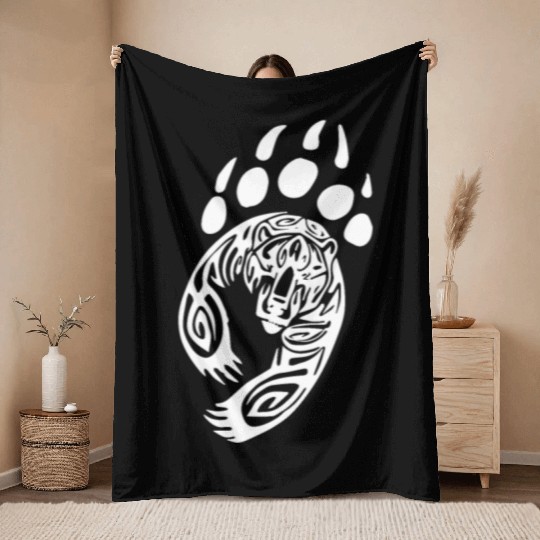 Bear Paw Tribal Grizzly Black Papa Momma Throw Blankets
