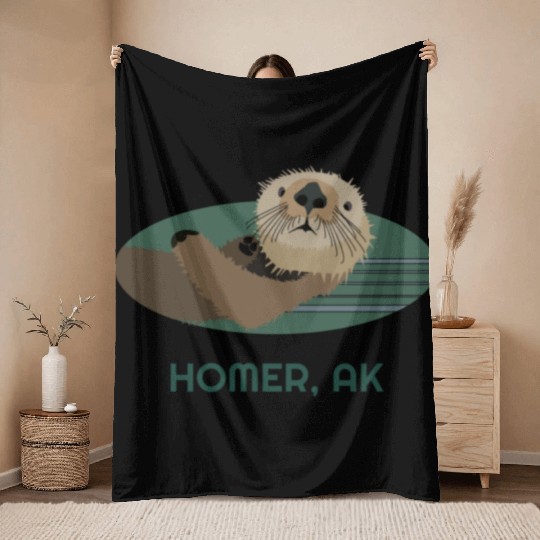 Cute Homer Coast Otter Alaska Resident Fisherman Throw Blankets