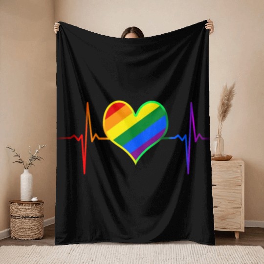 Pulse Heart Beat Pride LGBT Community Pride Month Throw Blankets
