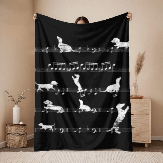 Dachshund Music Throw Blankets