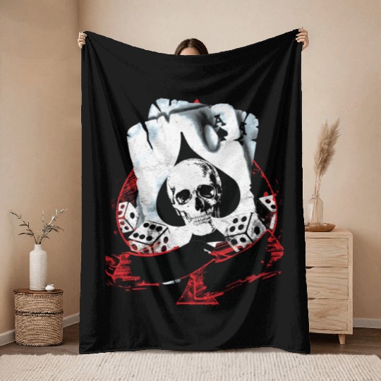Scorched Ace Of Spades Poker Dice Skull Throw Blankets