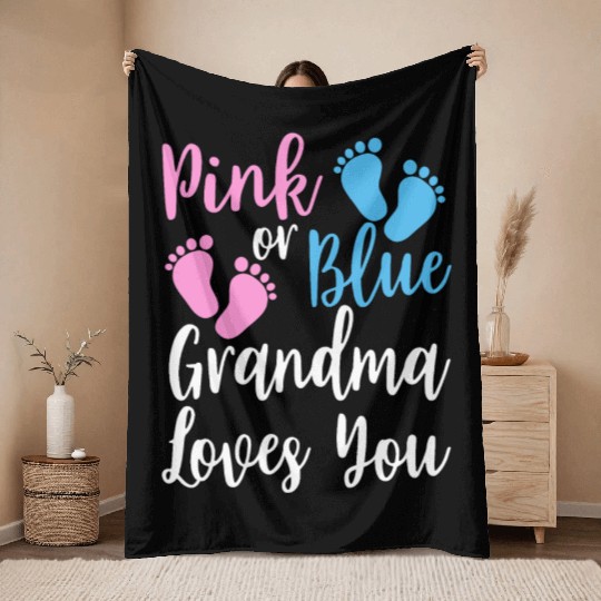 Grandma Loves You - Pink or Blue - Gender Reveal Throw Blankets