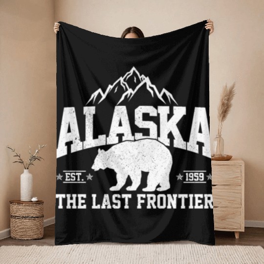 Alaska - The Last Frontier Grizzly Bear Souvenir Throw Blankets
