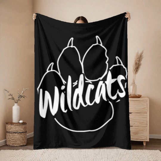 Wildcats Paw Print Back To School Spirit Mascot Throw Blankets