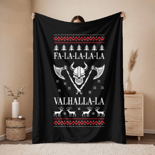 Ugly Christmas Viking Fa La La La La Valhalla La Throw Blankets