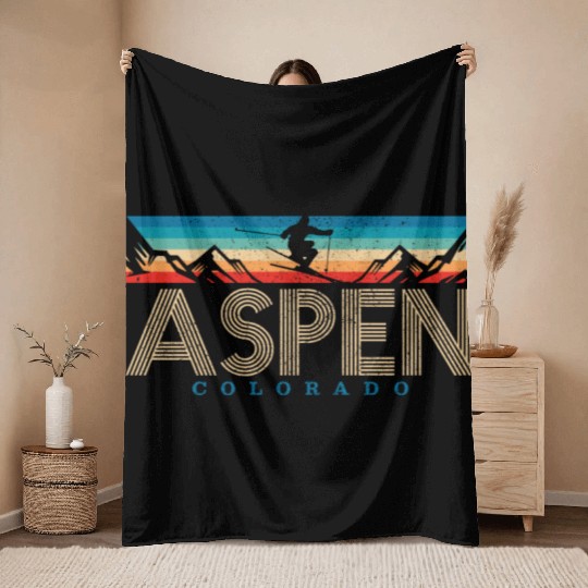 Ski Aspen Colorado Vintage Throw Blankets