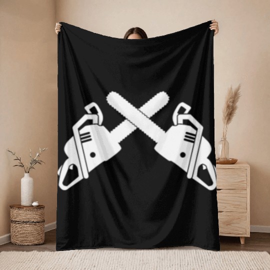 Chainsaw Lumberjack Throw Blankets