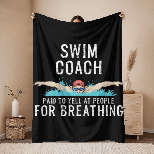 Swim Coach Funny Swimming Team Workout Gift Throw Blankets