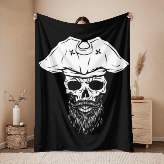 Pirate - skull with pirate hat Throw Blankets