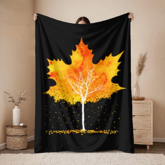 Maple Leaf Autumn Orange Fall Leaves Throw Blankets