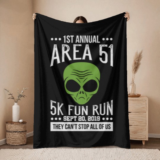 Area 51 Alien Fun run Throw Blankets