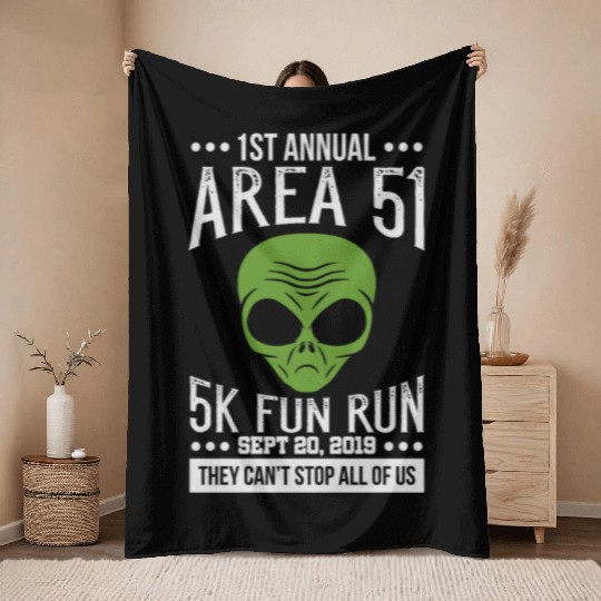 Area 51 Alien Fun run Throw Blankets
