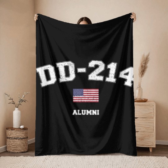 Dd 214 Us Armed Forces Alumni Usa Flag Vintage Throw Blankets
