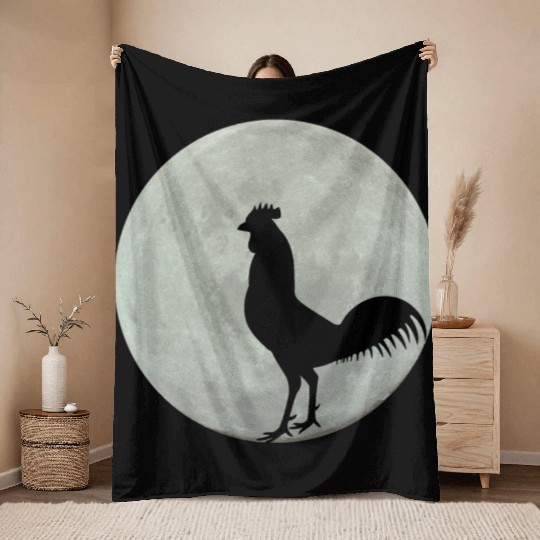 Chicken Full Moon Throw Blankets