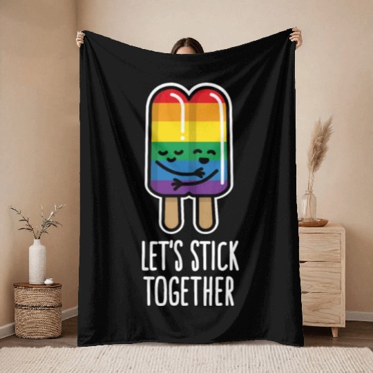 Let's stick together funny gay couple popsicle Throw Blankets