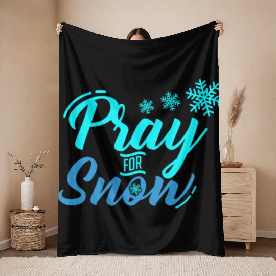 Pray for Snow Snow White Christmas Praying Throw Blankets