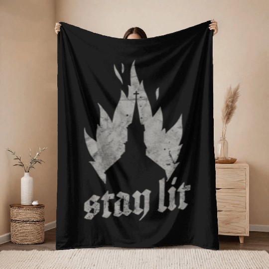 Occult Burning Church - Unholy Satanic Devil Throw Blankets