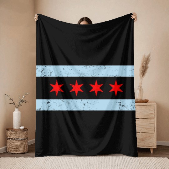 Flag of Chicago Throw Blankets