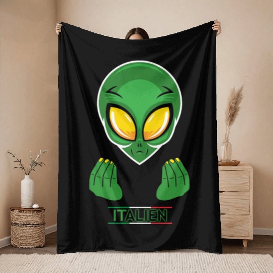 Funny Alien Italian Italy Throw Blankets