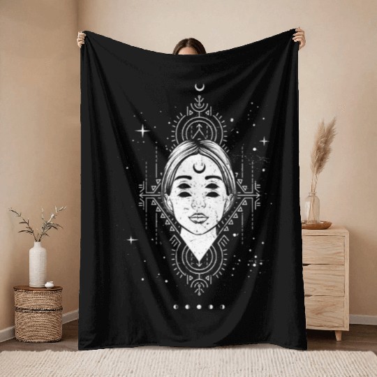 Occult Moon Baphomet Tarot Card Satanic Devil Throw Blankets