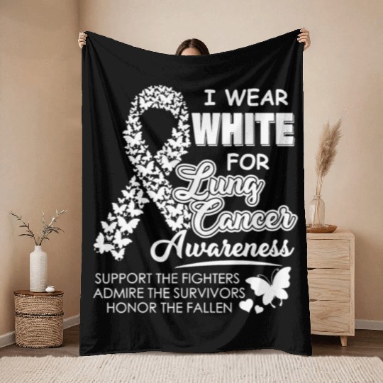 Men Women I Wear White For Lung Cancer Awareness Throw Blankets