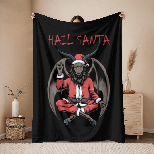 Christmas Hail Santa Satanism Goat Baphomet Satan Throw Blankets