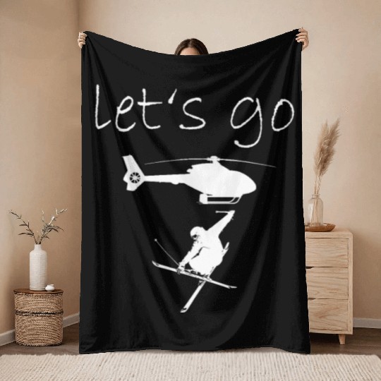 Heliskiing Heli Ski helicopter Skiing Skier Throw Blankets