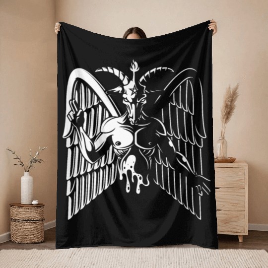 Dark Goat Baphomet - Satanic Lucifer Beelzebub Throw Blankets