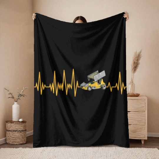 Sprint Car Racing Heartbeat Pulse Throw Blankets