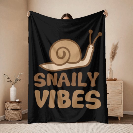 snaily vibes with cute brown snail Throw Blankets