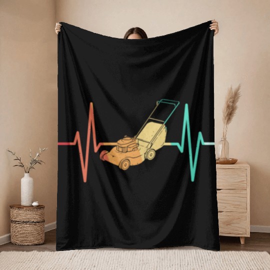 Lawn Mowing Lawn Mower Heartbeat ECG Throw Blankets