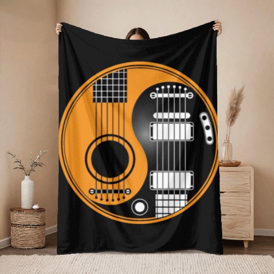 Guitar Ying Yang Throw Blankets