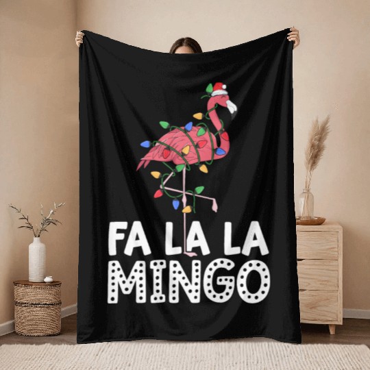 Fa La La Mingo Flamingo Christmas Tree Lights Throw Blankets