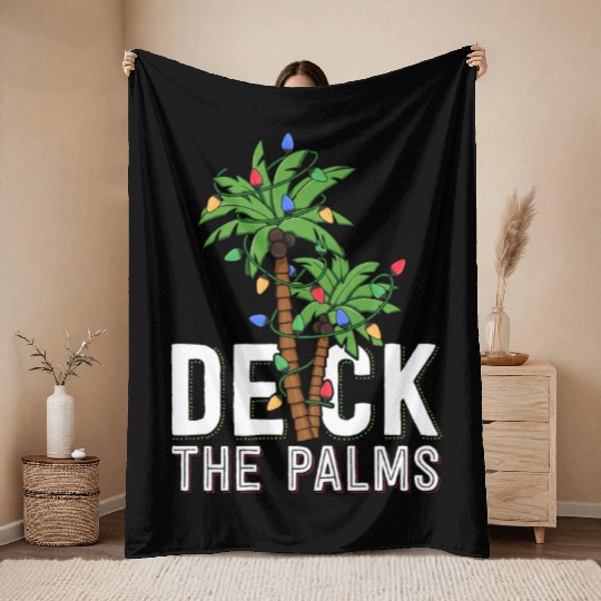 Deck The Palm Tree Lights Tropical Hawaii Family Throw Blankets