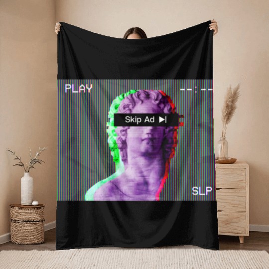 Aesthetic Vaporwave Statue Skip Ad Online Throw Blankets