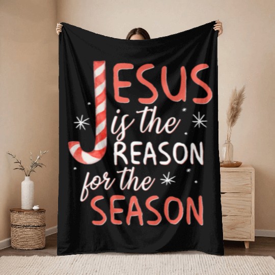 Jesus Is The Reason For The Season Candy Cane Chr Throw Blankets