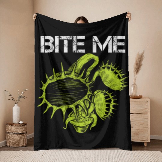 Carnivorous Plant Venus Fly Trap Lover Bite Me Throw Blankets